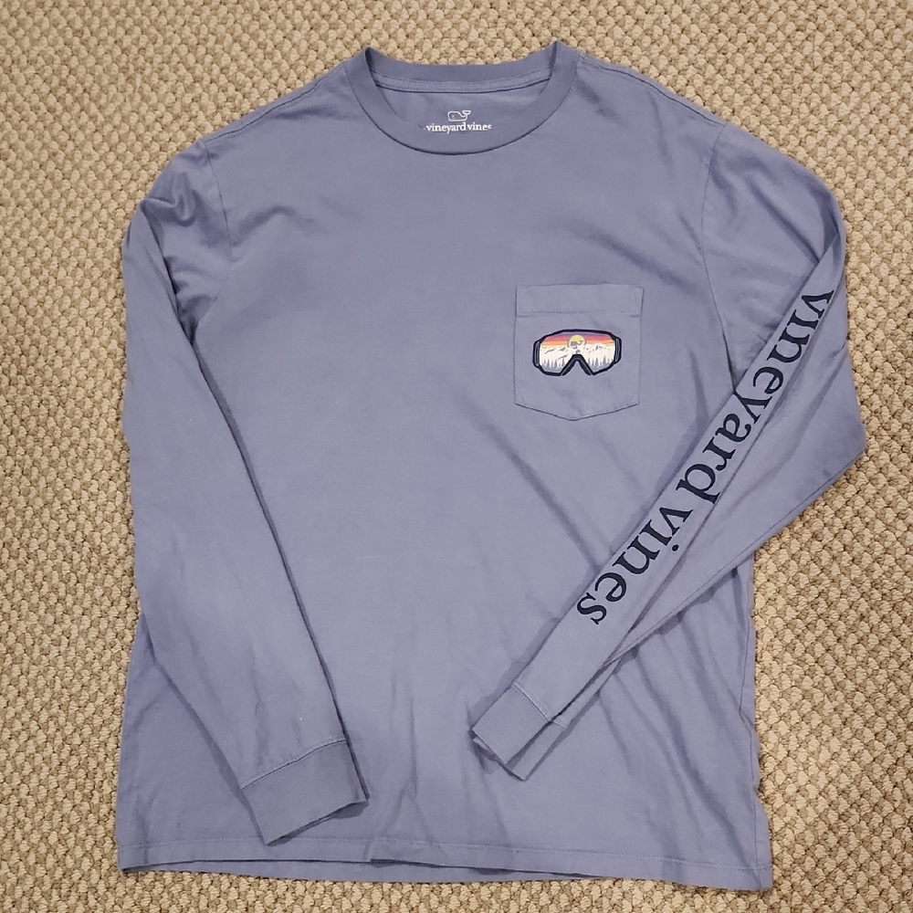Vineyard Vines Men's Blue Long Sleeve ski goggles tee sz M